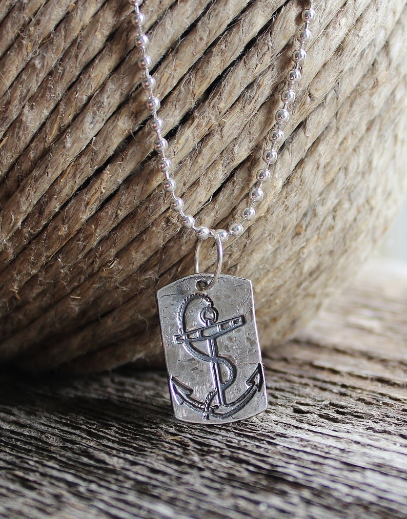 Men's Silver Anchor Necklace Personalized Silver Hand Etsy