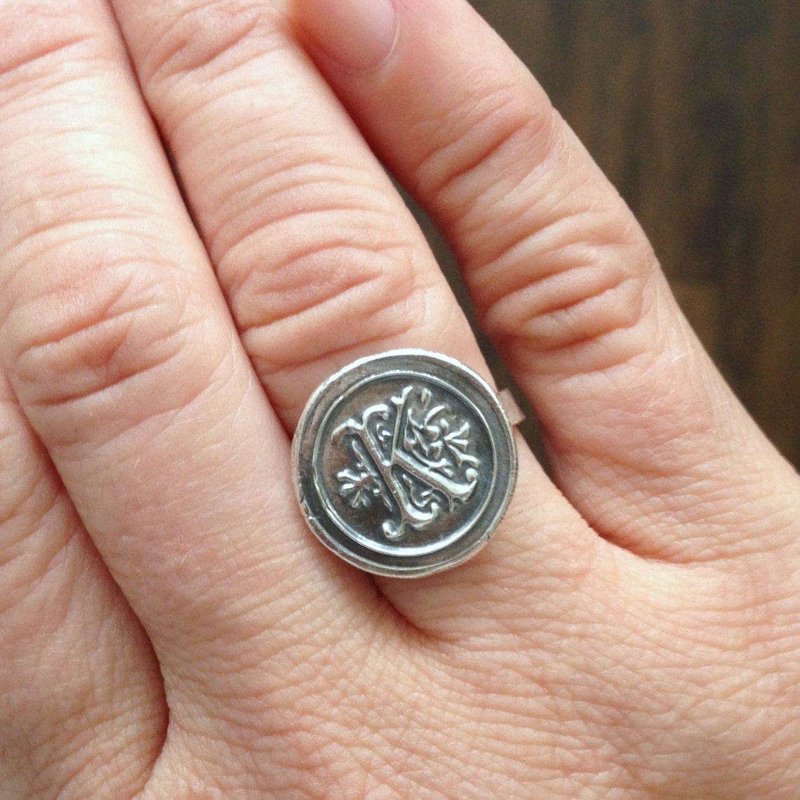 Custom Wax Seal Monogram Ring Precious Silver Initial Ring Etsy