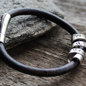 Men's Personalized Secret Spinning Message Bracelet The Oscar Bracelet, Leather and Silver Custom Message Bracelet image 3