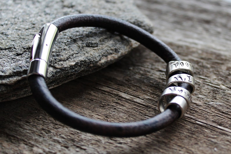 Men's Personalized Secret Spinning Message Bracelet The Oscar Bracelet, Leather and Silver Custom Message Bracelet image 3