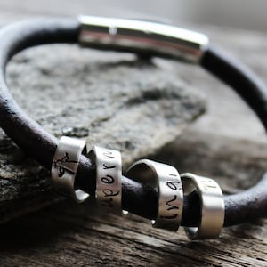 Men's Personalized Secret Spinning Message Bracelet - The Oscar Bracelet, Leather and Silver Custom Message Bracelet