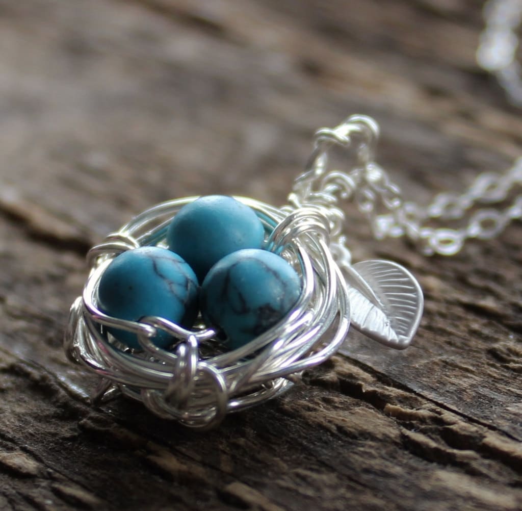 Personalized Silver Bird's Nest Necklace Turquoise or Etsy