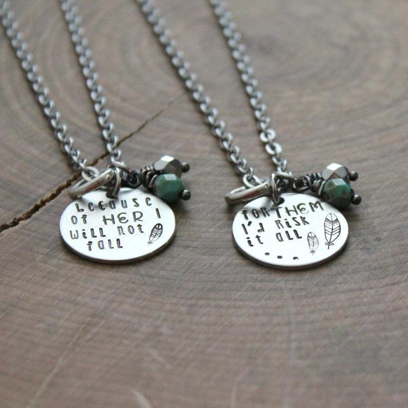 Mother Daughter Necklace Set, Ready To Ship, Quote Jewelry, Mother Daughter Jewelry, I Will Not Fall, I'd Risk It All, Mother Daughter Gifts image 4