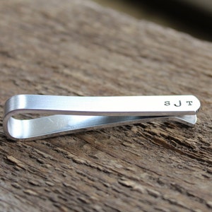 Personalized Mens Tie Bar Or Skinny Tie Bar Hand Stamped Monogram Tie Bar Gift Wedding Party, Groom, Father image 4