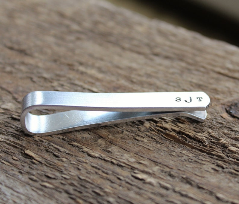 Personalized Mens Tie Bar Or Skinny Tie Bar Hand Stamped Monogram Tie Bar Gift Wedding Party, Groom, Father image 4