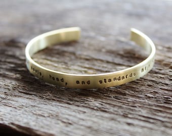 Personalized Golden Brass Skinny Cuff- Hand Stamped Message, Bridesmaid Gift - Ella Bracelet