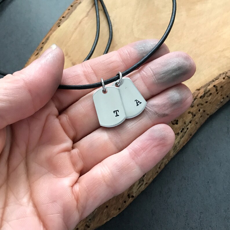 Men's Mini Dog Tag Initial Necklace Men's Dog Tag Etsy