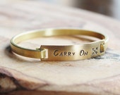 Personalized Golden Swing Bar Cuff Bracelet, Inspirational Bracelet, Mantra Bracelet, Inspirational Jewelry - Jane Bracelet