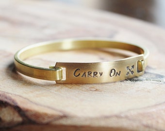 Personalized Golden Swing Bar Cuff Bracelet, Inspirational Bracelet, Mantra Bracelet, Inspirational Jewelry - Jane Bracelet