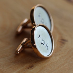 Custom Initial or Monogram Cuff links Golden Bronze & Sterling Silver image 3