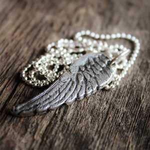 Angel Wing Unisex Necklace In Fine Silver, Statement Necklace, Long Chain, Memorial Necklace Angel Necklace image 3