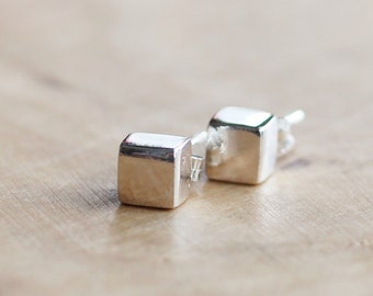 Sterling Silver Cube Earrings - Everyday Modern Geometric Squares