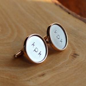 Custom Initial or Monogram Cuff links Golden Bronze & Sterling Silver image 2