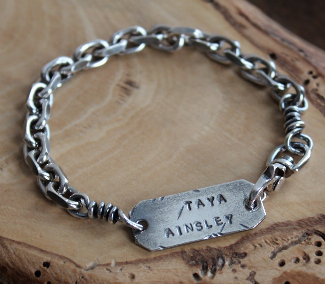 Men's Personalized Silver Bracelet Men's Custom Etsy