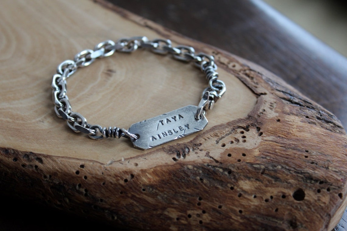 Men's Personalized Silver Bracelet Men's Custom Etsy