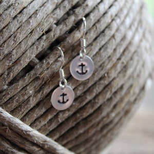 Tiny Nautical Anchor Earrings, Sterling Silver Hand Stamped Dangles Anchor Or Design Of Choice Design Your Own Dangles image 3