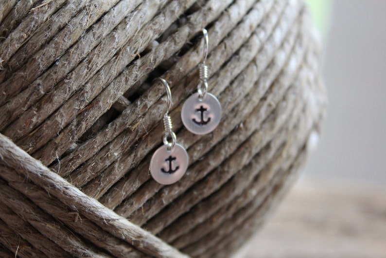 Tiny Nautical Anchor Earrings, Sterling Silver Hand Stamped Dangles Anchor Or Design Of Choice Design Your Own Dangles image 3