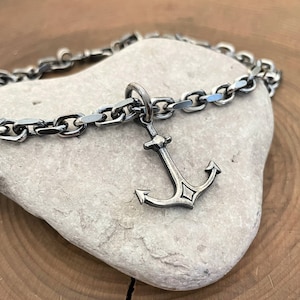 Men's Thick Anchor Chain Necklace Heavy Sterling Silver - Etsy