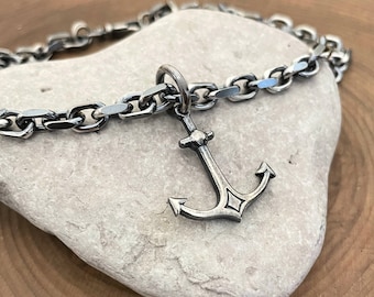 Men's Thick Anchor Chain Necklace, Heavy Sterling Silver Chain, Custom Men's Jewelry, Oxidized Rugged Men's Chain - The William Chain Neckla