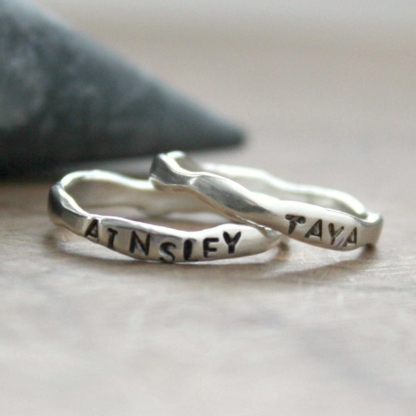 Personalized Ring, Sterling Silver Name Ring, Freeform Stacking Ring, Custom Ring, Hand Stamped Ring, Engraved Ring - Organic Colleen Ring