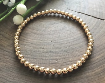 Gold Sophie Bracelet, Gold Bead Bracelet, 14K Gold Fill Stretch Bead Layering Bracelet,
