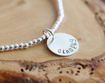 Personalized Silver Name Bracelet - Adjustable, Hand Stamped - Leigh Bracelet