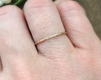 Gold Fill Sparkle Stacking Ring, Dainty Layering Ring, Gold Stacker Ring