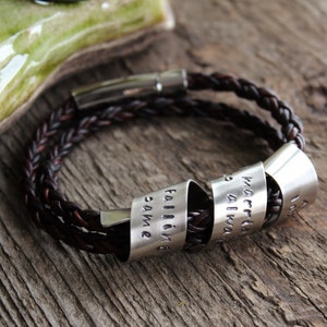 Men's Personalized Spinning Secret Message Bracelet Double Wrap Valentine Gift, Hand Stamped Unisex image 2