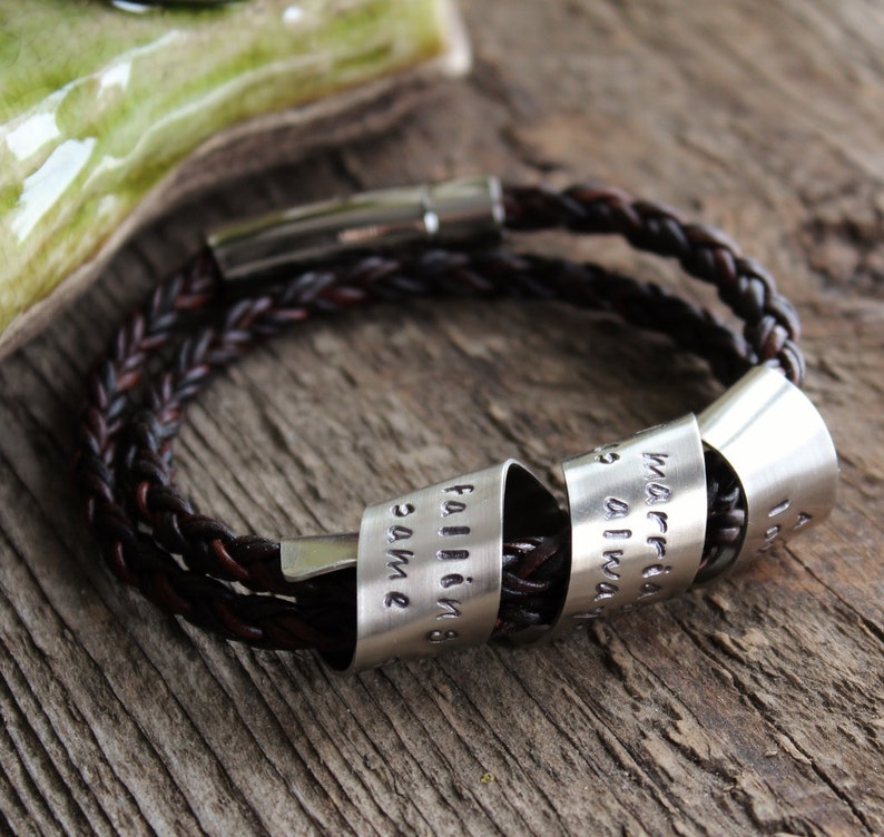 Men's Personalized Spinning Secret Message Bracelet Double Wrap Valentine Gift, Hand Stamped Unisex image 2