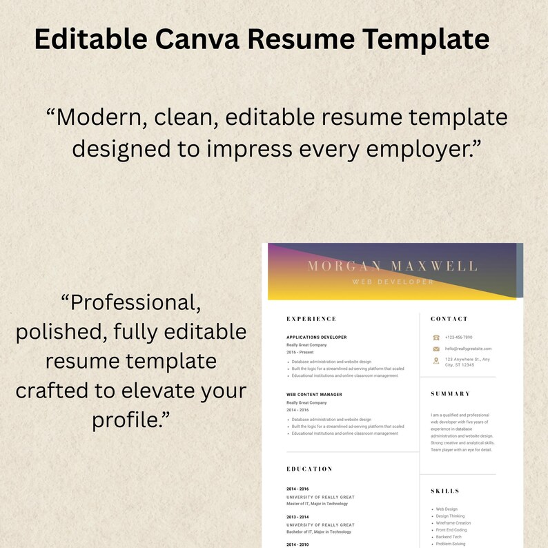 Creative Modern Canva Resume Template | Editable CV With Photo + Cover ...