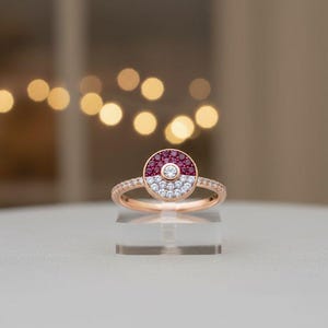 925 Sterling Silber, handgefertigter Pokemon Inspiriert Schmuck Rubin & Diamant Ring - Womens Pokemon Statement Verlobungsring