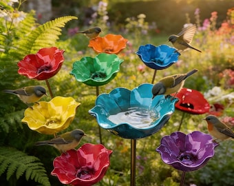 Blumenförmiger Vogelbad-Gartenstecker, dekorative Vogeltränke, bestäuberfreundliche Gartendekoration