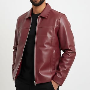 Mens Genuine Leather Jacket, Slim Fit Zipper Leather Jacket, Classic Casual Leather Coat, Handmade Fashion Jacket For Men