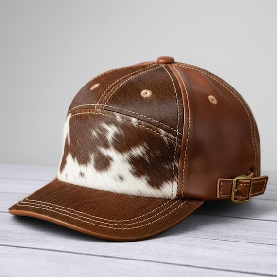 Handmade Hair On Cowhide Leather Hat – Western Cowboy Style Baseball Cap