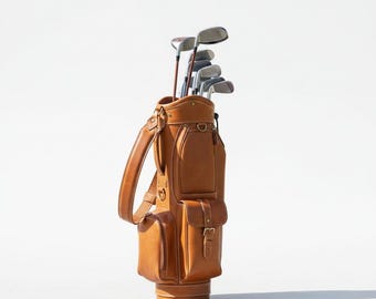Handmade Leather Golf Bag – Vintage Style Full Size Golf Club Carrier – Premium Stand Golf Bag with Multiple Pockets