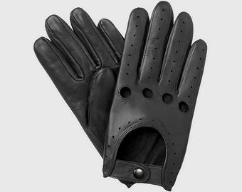 Men's Black Leather Driving Gloves | Genuine Leather Driving Gloves | Classic Vintage Motoring Gloves | Handmade Gift for Him