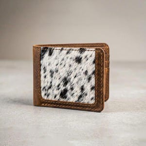 Personalized Cowhide Leather Wallet for Men, Custom Name Hair On Hide Leather Bifold Wallet, Handmade Western Cowboy Wallet, Gift for Him