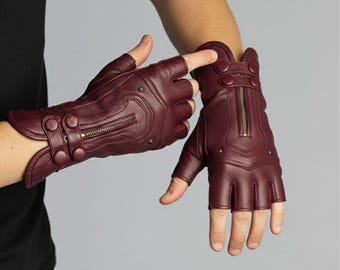 Handmade Leather Fingerless Gloves for Men & Women – Punk Style Short Biker Gloves – Motorcycle Driving Half Finger Gloves – Unisex Fashion
