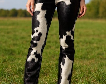 Frauen Echte Rindsleder Hose - Hohe Taille Slim Fit Rindsleder Pent, Handgefertigte Lederhose für Frauen, Fashion Statement Lederhosen