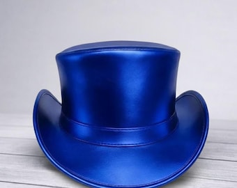 Metallic Blue Leather Top Hat | Steampunk Gothic Handmade Cosplay Hat