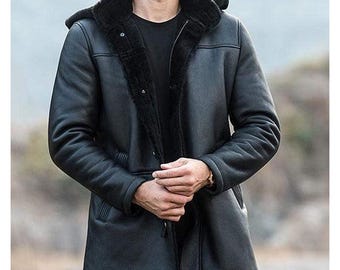 Men’s Shearling Leather Coat | B3 Bomber RAF Aviator Jacket | Winter Sheepskin Flying Coat
