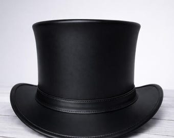 Victorian Steampunk Leather Top Hat, Handmade Gothic Cosplay Costume Hat, Unisex Vintage Style