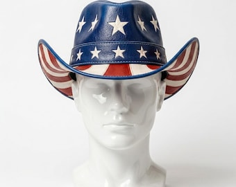 Patriotic Leather Cowboy Hat, USA Flag Western Hat, American Stars Stripes Hat, 4th of July Cowboy Hat, Festival Western Hat