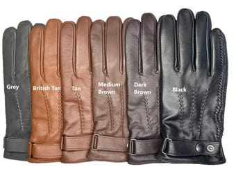 Echte Schaffell-Lederhandschuhe für Herren, warme Winter-Fahrhandschuhe mit weichem Futter, geflochtenem Detail, klassischer schwarzer Strickmanschette