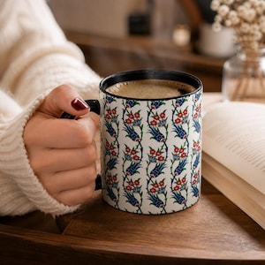 Ottoman Floral Accent Coffee Mug | Turkish Pattern Ceramic Mug