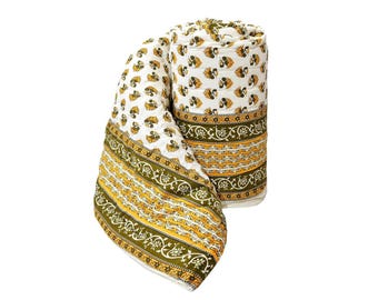 Edredón de algodón con estampado floral a mano, tamaño Queen, reversible