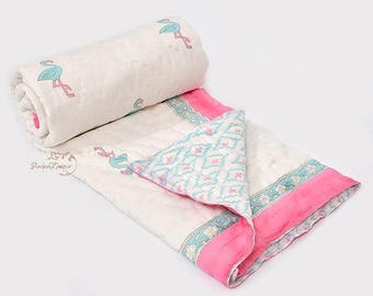 Organic Cotton Baby Quilt | Hand Block Printed Indian Comforter (40x60 Inch)