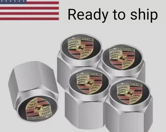 Porsche Crest Aluminum Tire Valve Stem Caps (Set of 5)