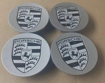 4 PCS Porsche Center Caps 76mm | Gray & Black Finish Wheel Hub Caps