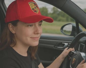 Porsche Baseball Cap: Red Embroidered Logo, Adjustable Fit